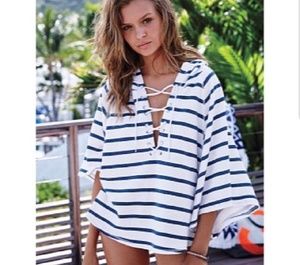 Victoria's Secret Lace Up Stripped Hooded Poncho